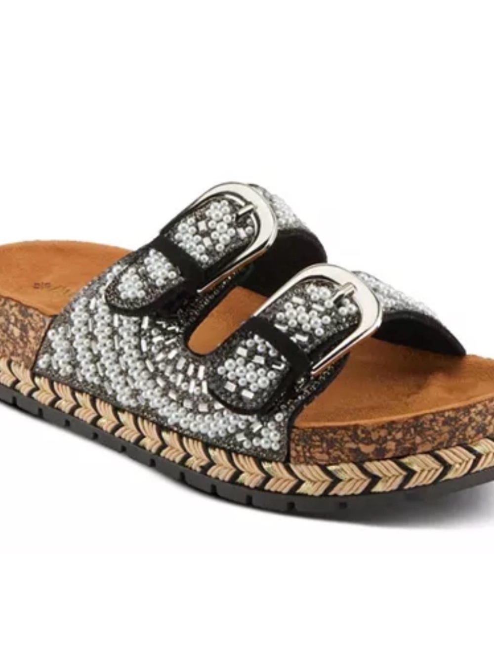 Patrizia spring Sequin cork slides Sandals in Silver black  7.5 sz 38 excellent